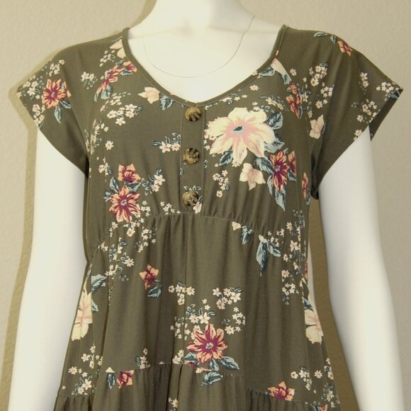 NO BO Juniors Size L (11-13), 35" Bust, Midi Floral Green Dress - Picture 2 of 7